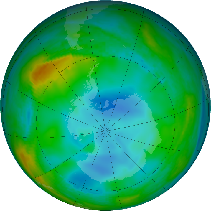 Antarctic ozone map for 21 June 1989